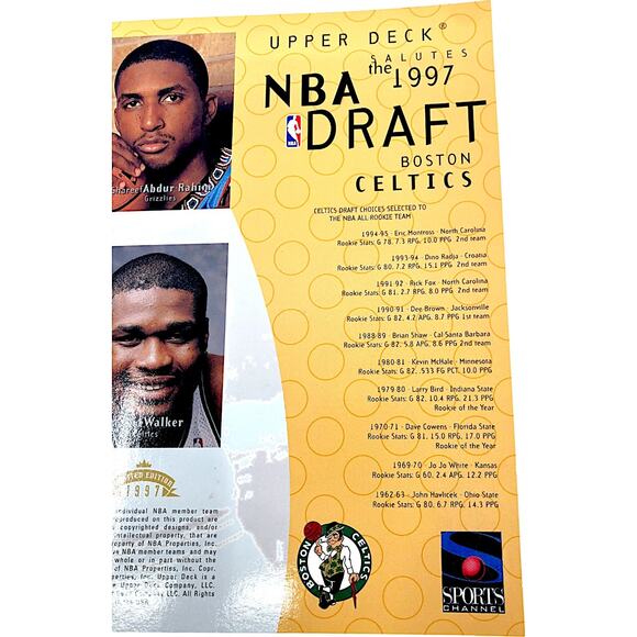 Boston Celtics 1997 NBA Draft Limited Edition Upper Deck 8"x10" Card - Picture 2 of 5